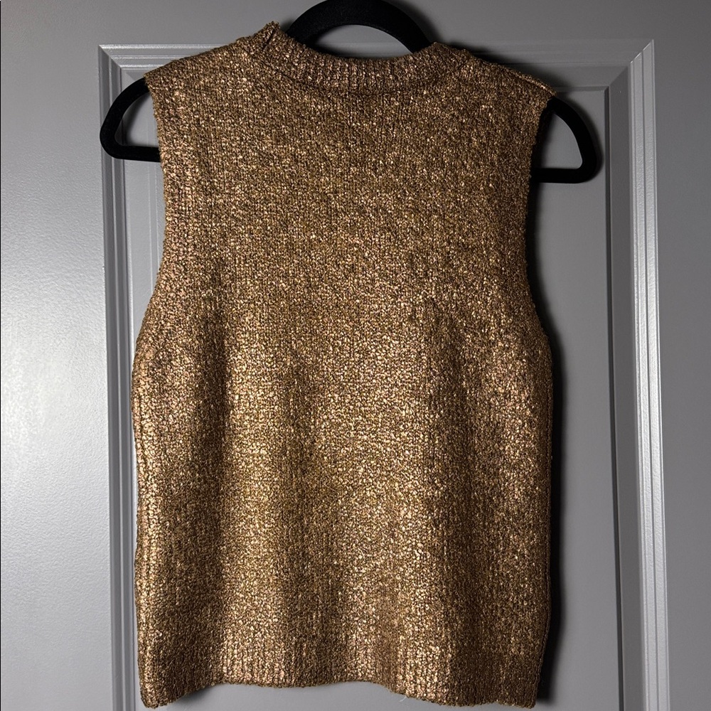 ZARA Metallic Gold Knit Sleeveless Sweater Tank Top Brown Size M - Picture 6 of 6